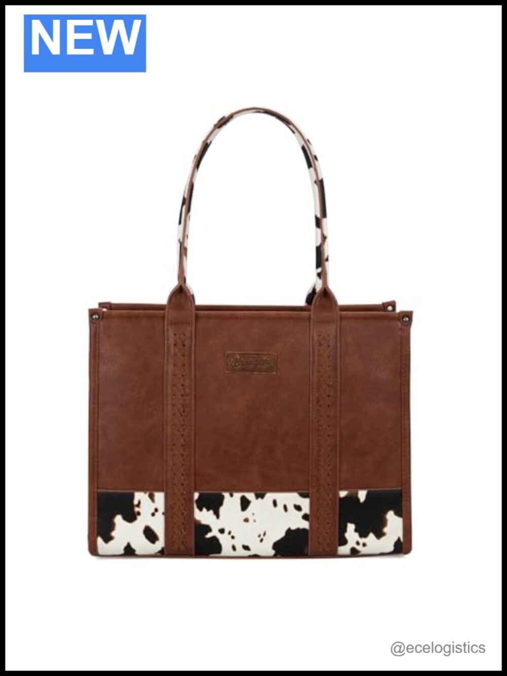 Vegan Leather Cow Print Satchel Tote with RFID Wristlet Wallet - Picture 6 of 6